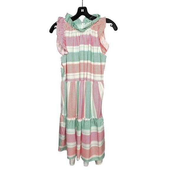 Mazik Dresses & Skirts - Mazik High Neckline Ruffle Tiered Frock Striped Fun Preppy Colorful Dress Small